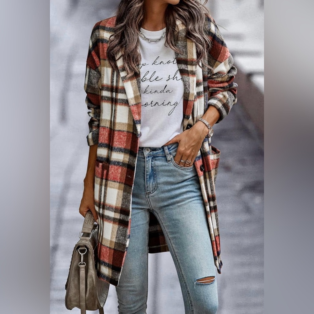 PRETTYGARDEN Plaid Long Coat with Pockets - Picture 8 of 8